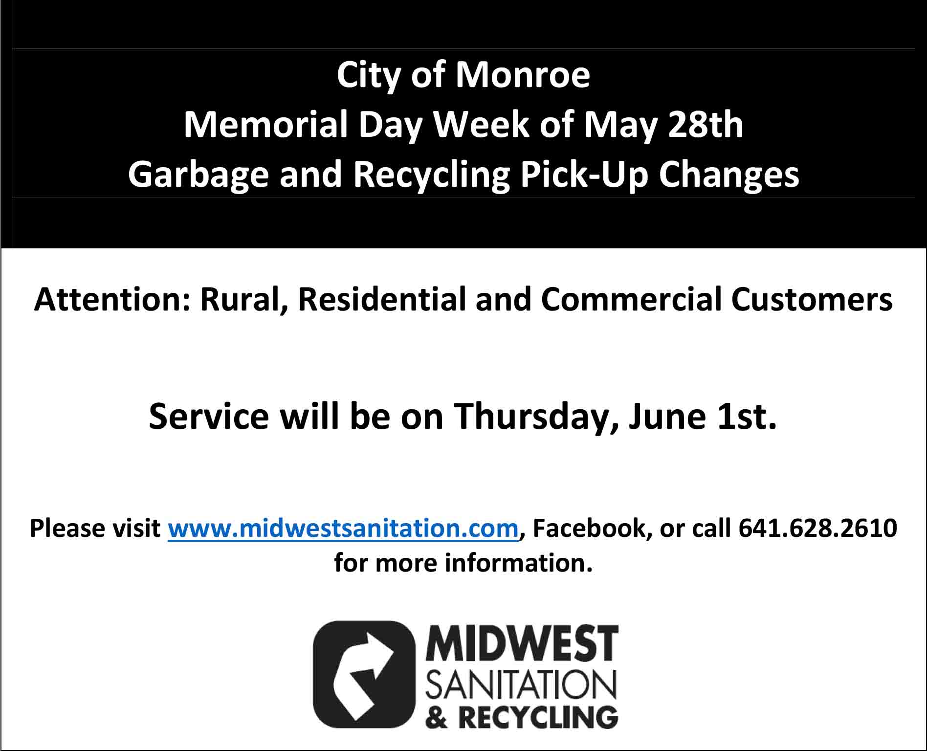 Memorial Day Garbage / Recycling Pickup Changes
