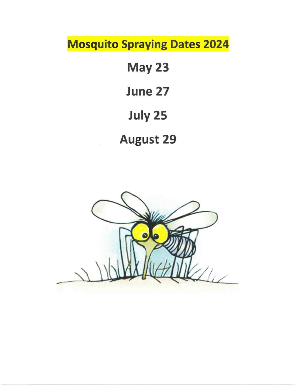 Mosquito Spraying Dates 2024